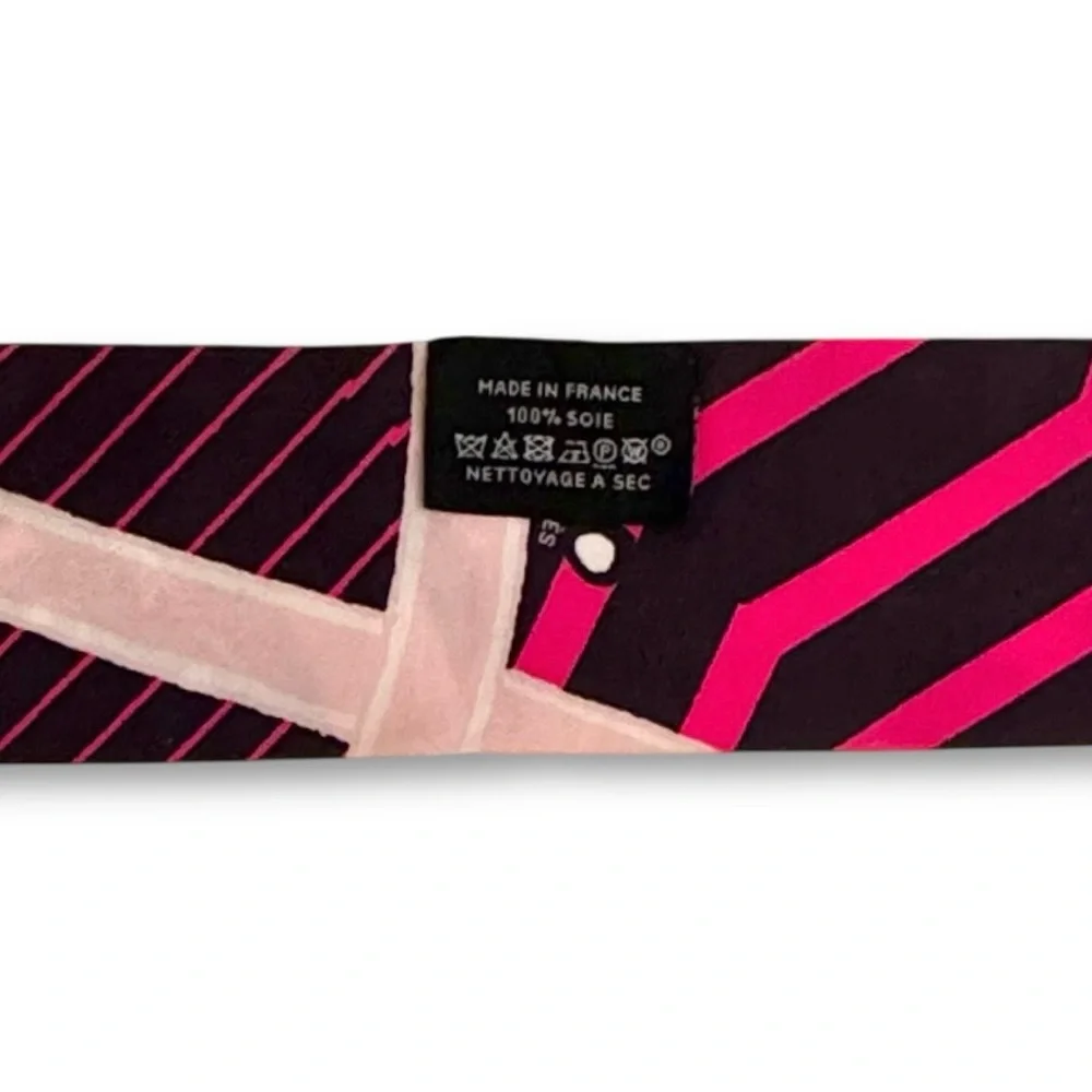 💕HERMES Silk Twilly Ribbon Scarf "Jeu de Soie Uniforme" • Rose Vif, Noir, Rose - Picture 9 of 15